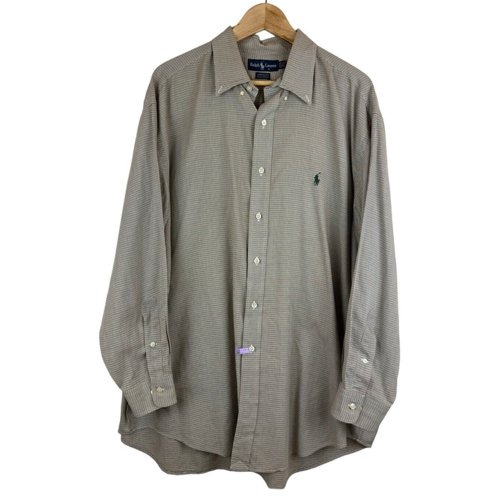 Ralph Lauren Yarmouth 100% Cotton‎ Men's Size 17.5 32/33 Beige Check Green Pony